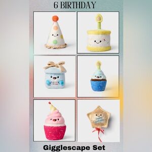 7.5"  Cupcake Pink, 8" Cake, 6" Present, 8” Cupcake Blue, 6”Star Ballon, 8.5 Hat